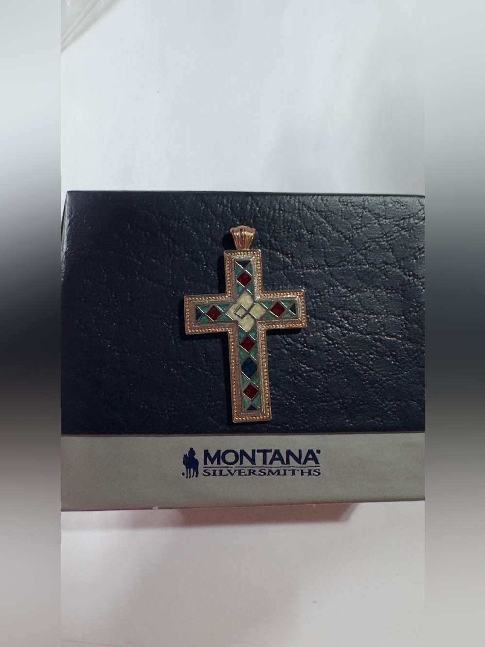 4.5cm Montana Silversmiths Gold-Tone Cross Pendant with Red & Green Accents